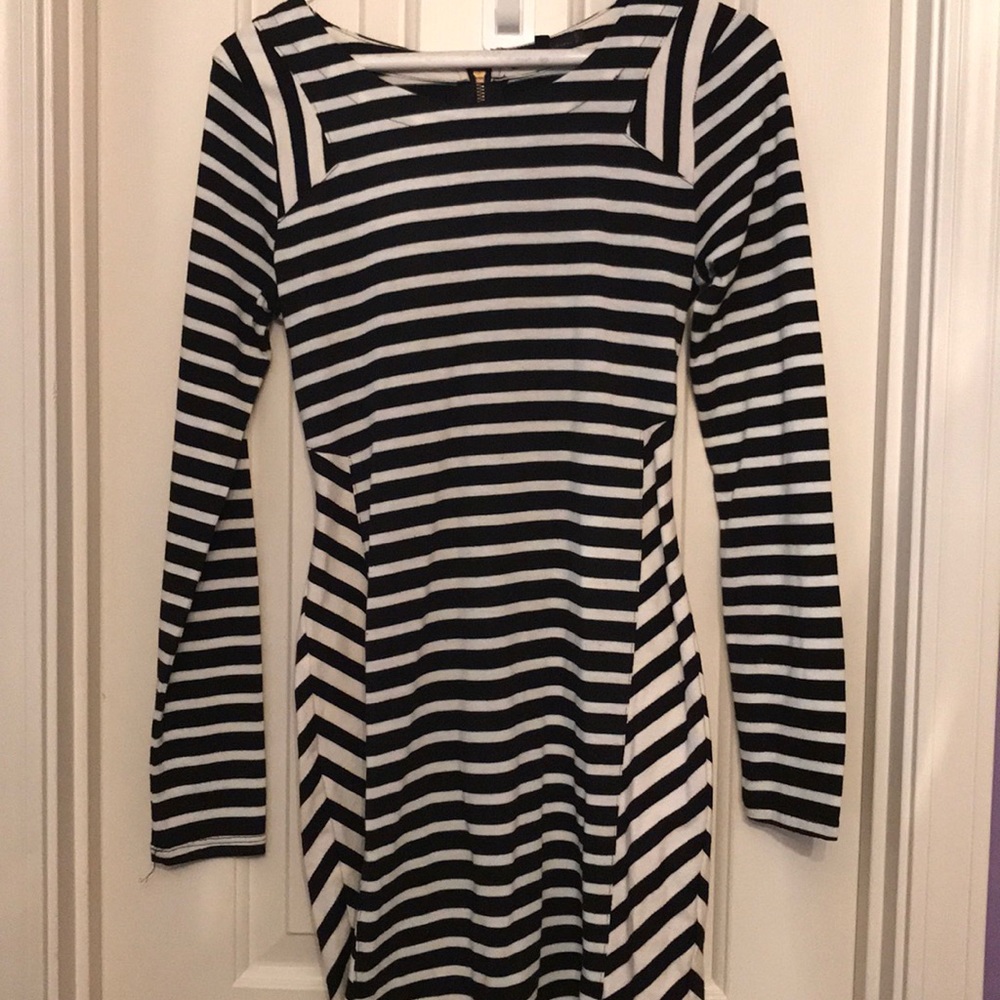 Black and white striped long sleeve dress